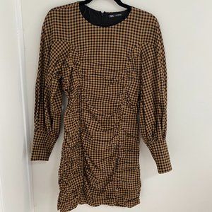 Zara Puff Sleeve Checkered Dress